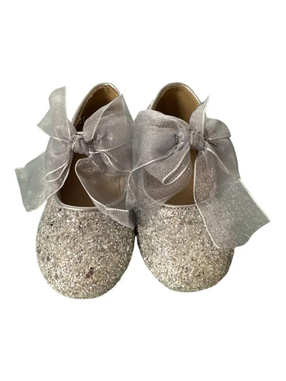 Kiderence Toddler Little Girl Glitter Ballet Flat~Sz 6M~Silver Bow Sparkle P7 15